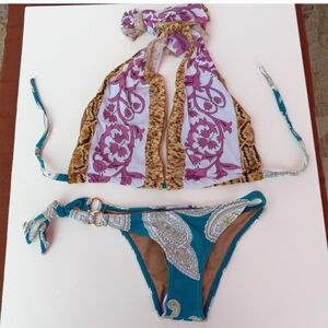 Cia Maritima 2-PC Brazilian Bikini Swimsuit Paisley & Snakeskin Pattern